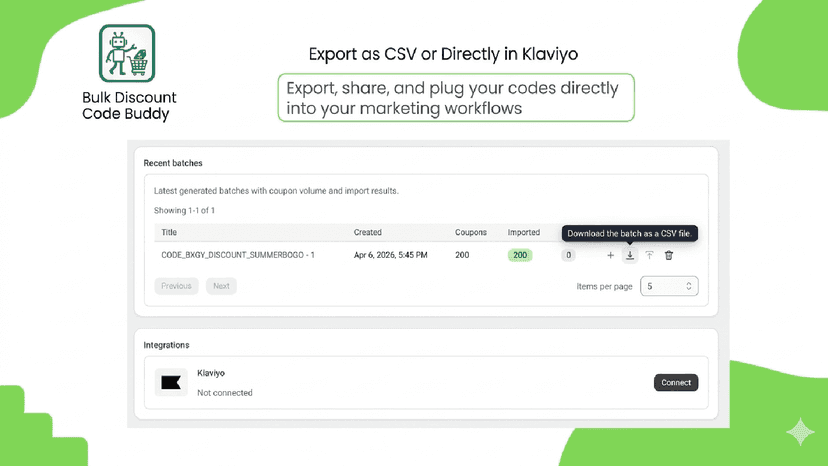 export codes to CSV kalviyo or anywhere