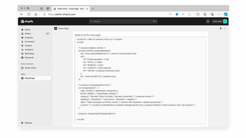 Global script settings – example