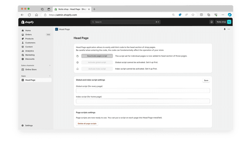 Head Page settings
