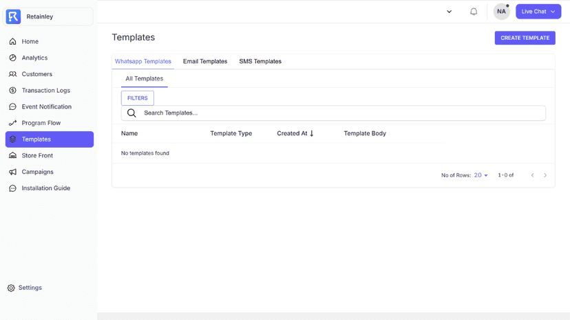 Template Dashboard to create custom template for specific events