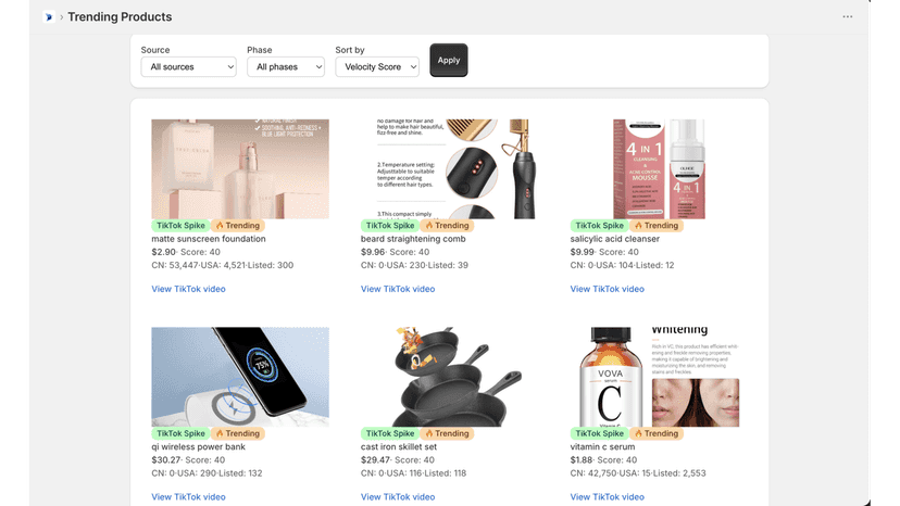 Trending products feed