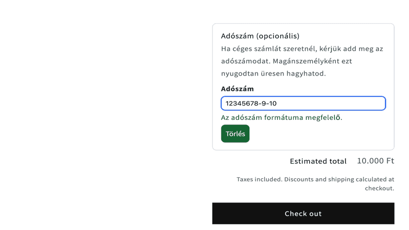 VAT number input - Cart page extension
