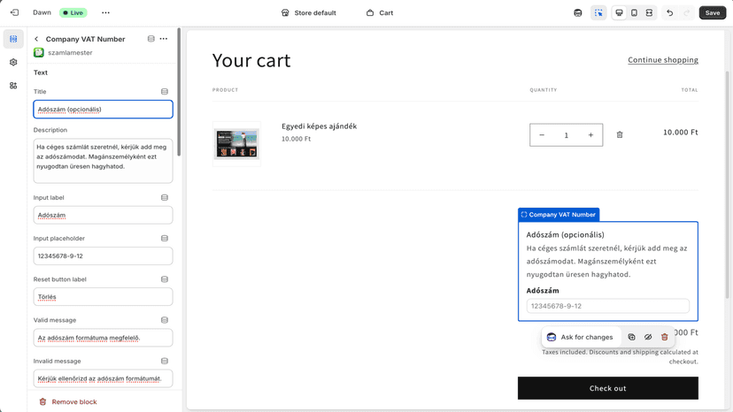 VAT number input - Theme editor setup and customization