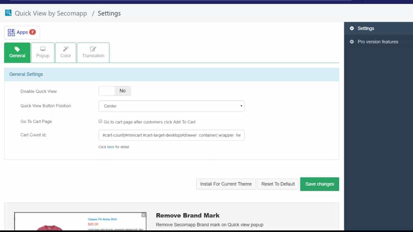 quick view backend