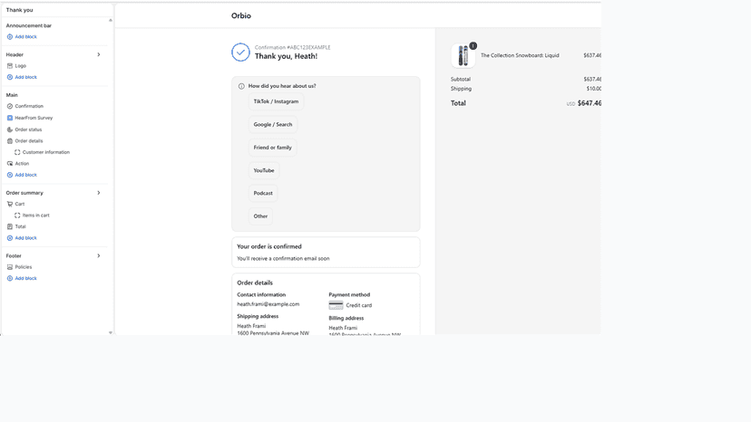 Survey widget on thank you page: how did you hear about us?