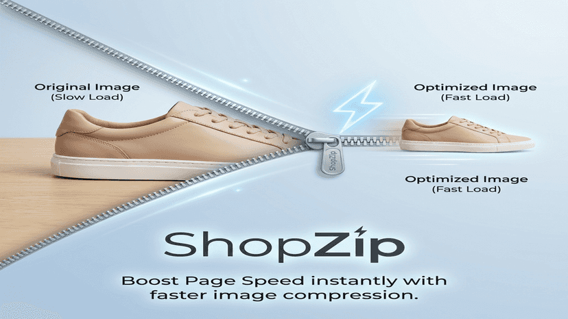 ShopZip app interface compressing a product photograph instantly