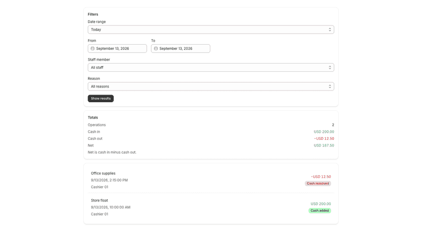 Cash reports