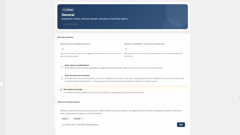 Warranty registration and claims management dashboard