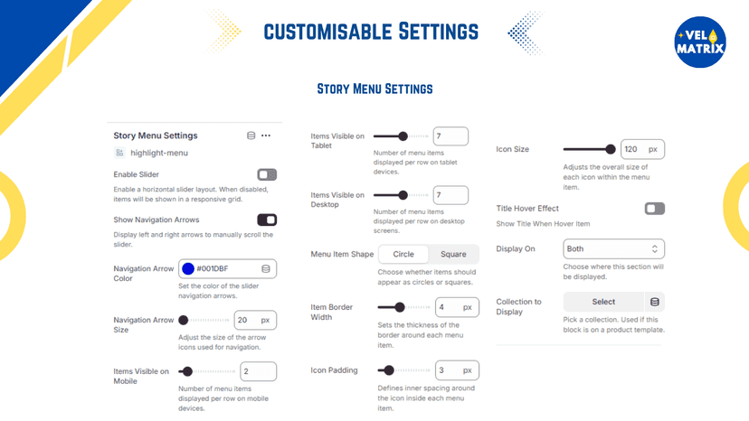 story menu settings