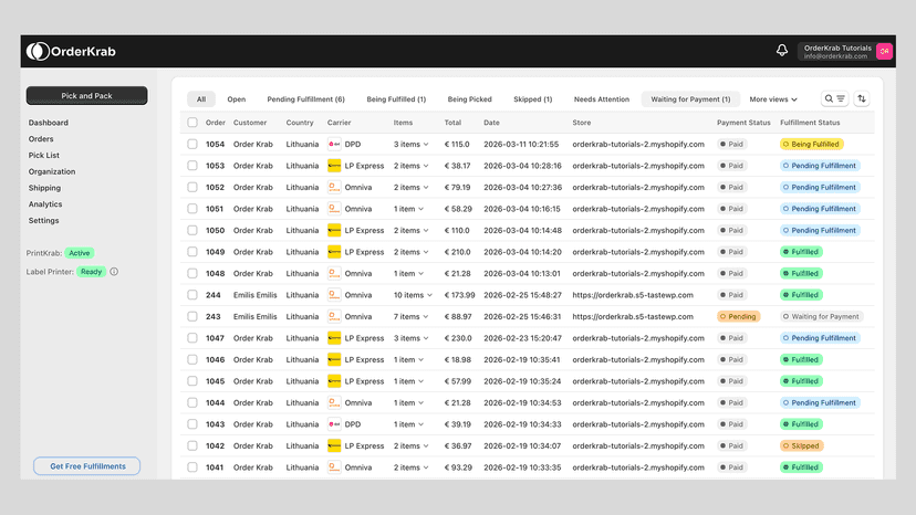 Orders page