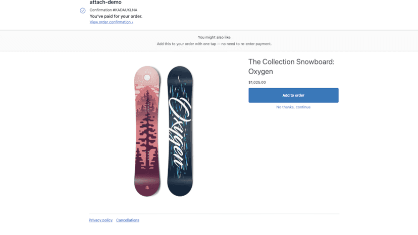 Post-purchase upsell added to the order in one click