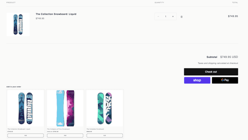 Cart page upsell showing three add-on products