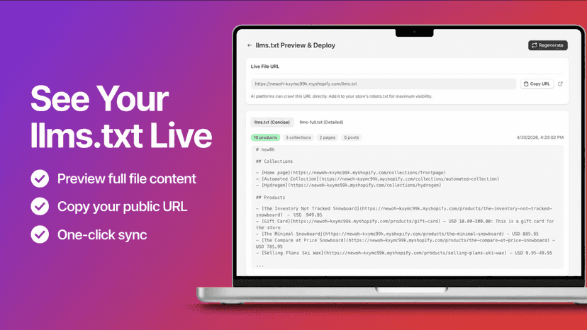 AI llms.txt dashboard with auto sync and live preview