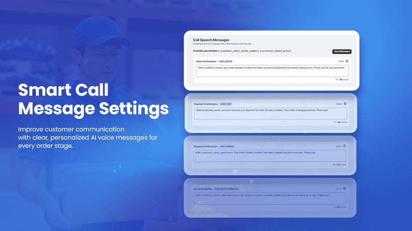 Custom AI voice messages for order events