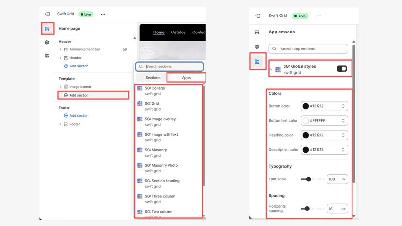 Adding blocks and global styles in theme editor