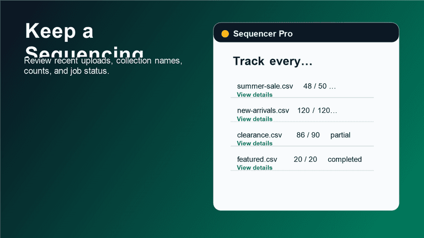 Activity log showing recent sequencing jobs