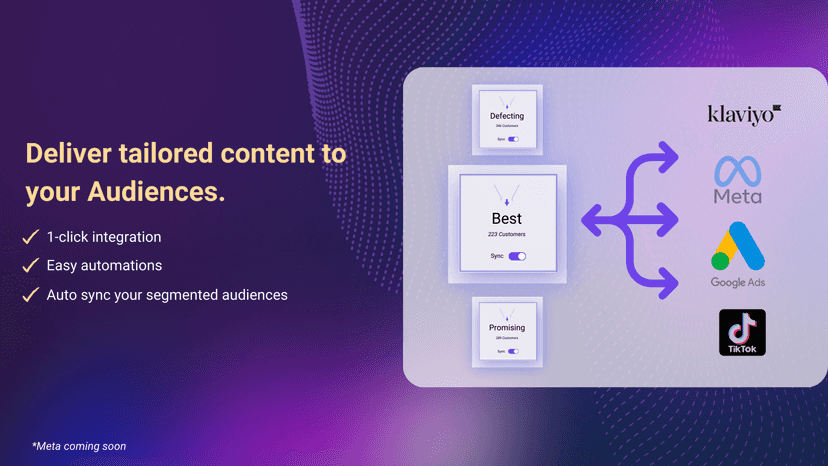 Tailored reporting sync'd to: Klaviyo, Meta, Google Ads