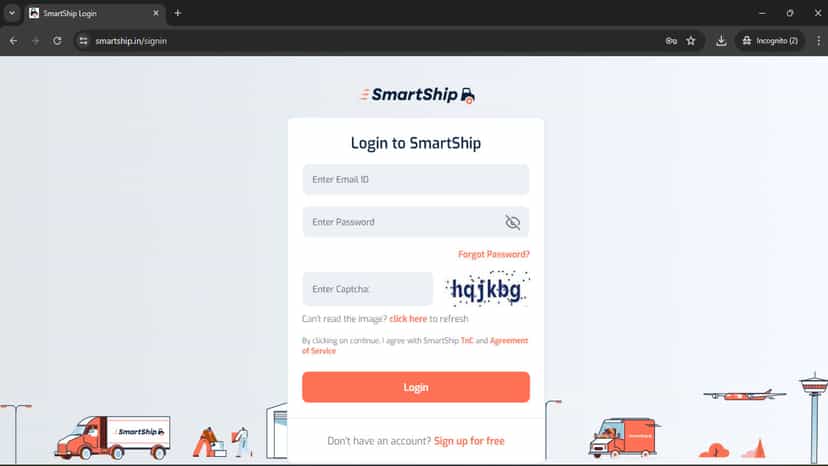 Login page