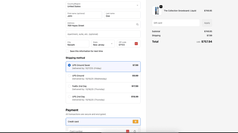 Dates and Rates from Carrier Service Displayed at Checkout