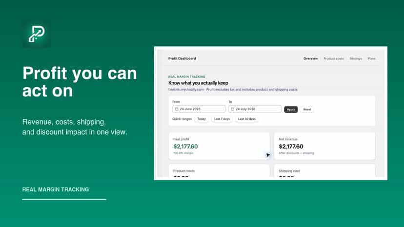 Profit dashboard showing real margin metrics and order insights