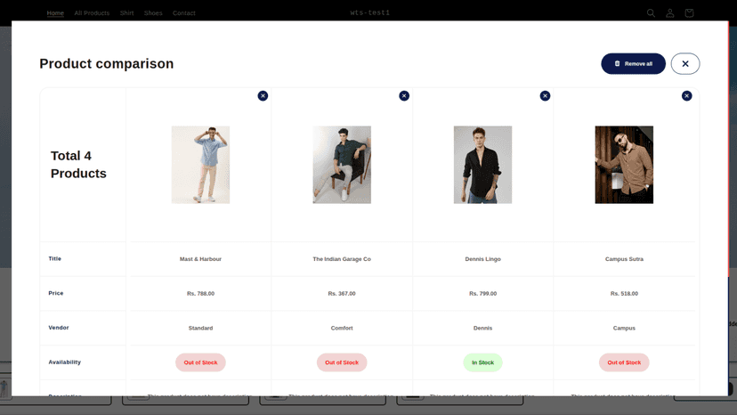 Front-end Compare Popup