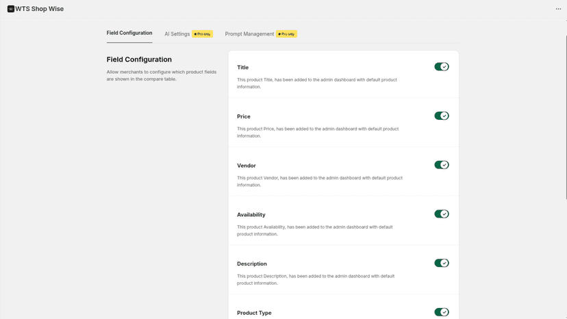 Field Configuration - Settings page