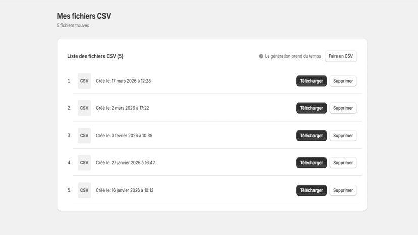 Page export des stocks