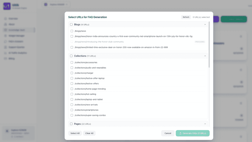Auto fetch Pages to generate FAQ's
