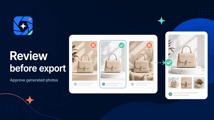 showing generated product photos being approved