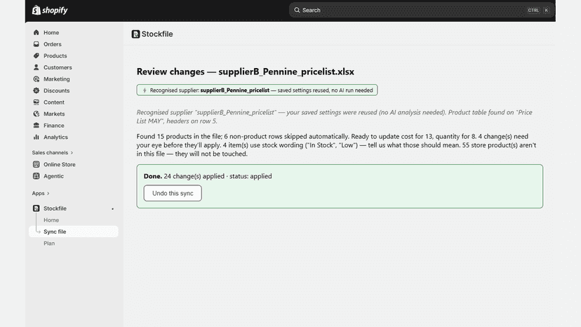 Stockfile result: 24 changes applied, undo available