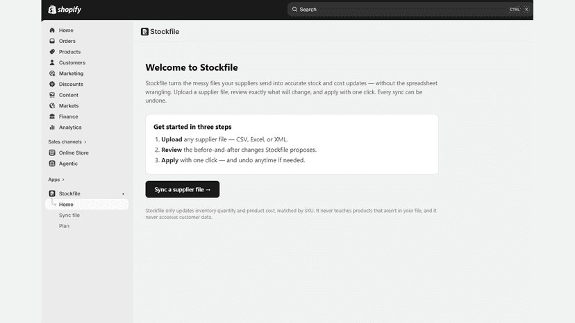 Stockfile home: upload, review and apply supplier file updates
