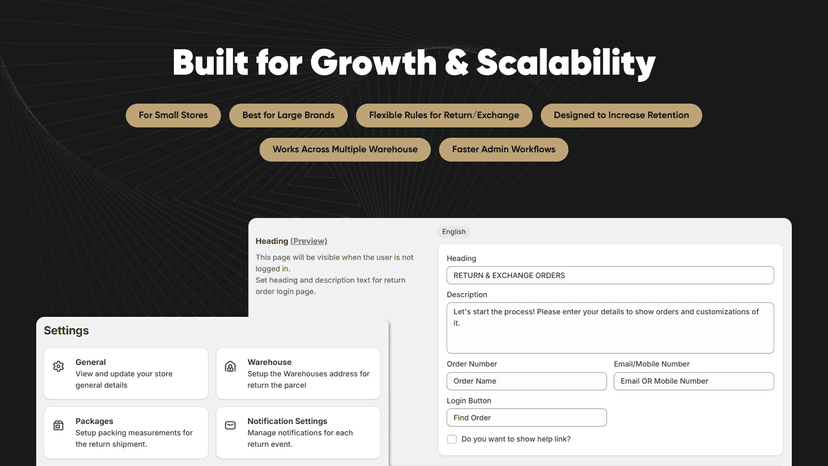 Configure return rules, notifications, and branded labels