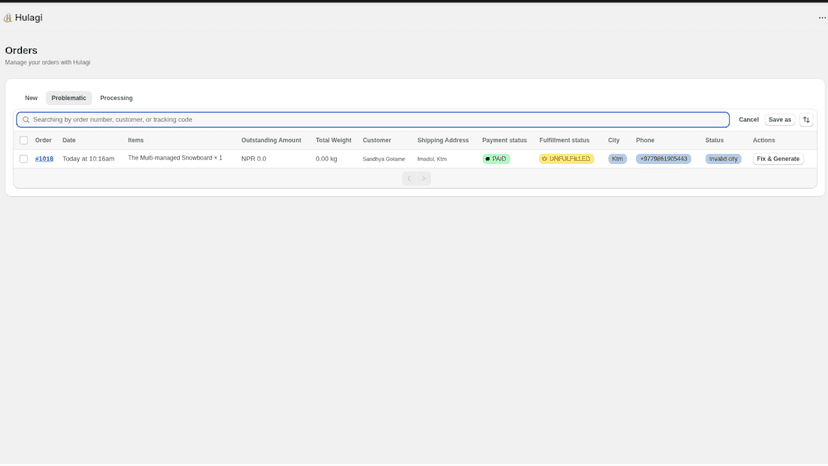 List of orders that need some manual treatment to process