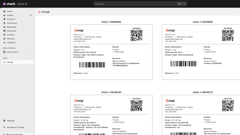Automatically generated shipping label