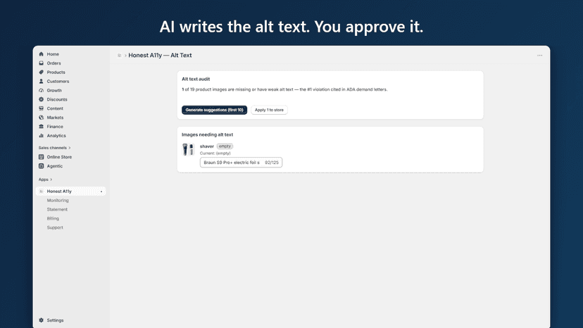 AI-generated alt text suggestion ready to review and apply