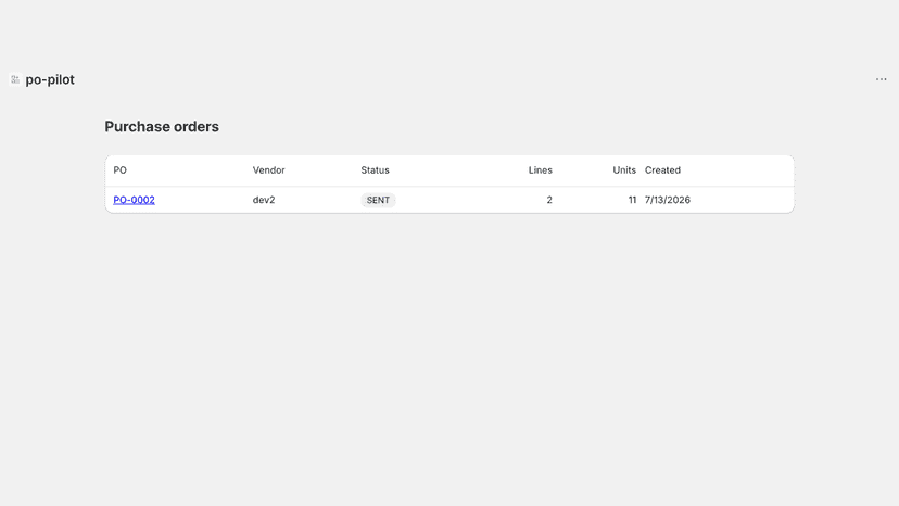 Purchase orders list with status tracking
