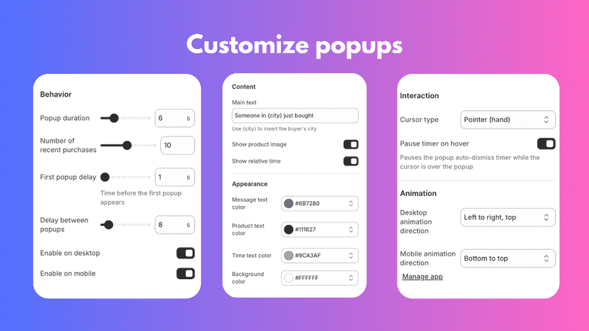 Customize popup