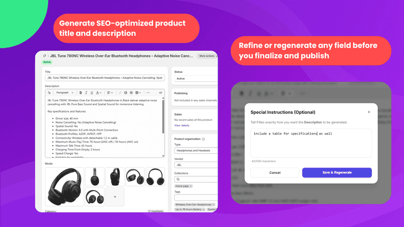 Refine or regenerate any field before you finalize and publish