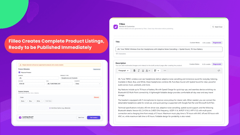 Filleo Creates Complete Product Listings, Ready to be Published