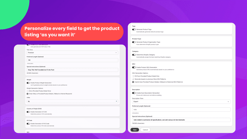 Personalize every field to get the product listing ‘as you want