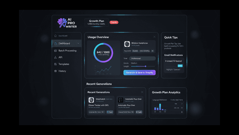AI Product Writer – content generation interface preview