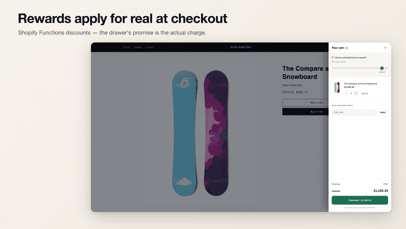 Checkout with the free shipping reward applied