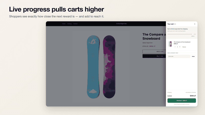 Drawer showing live progress toward the next reward