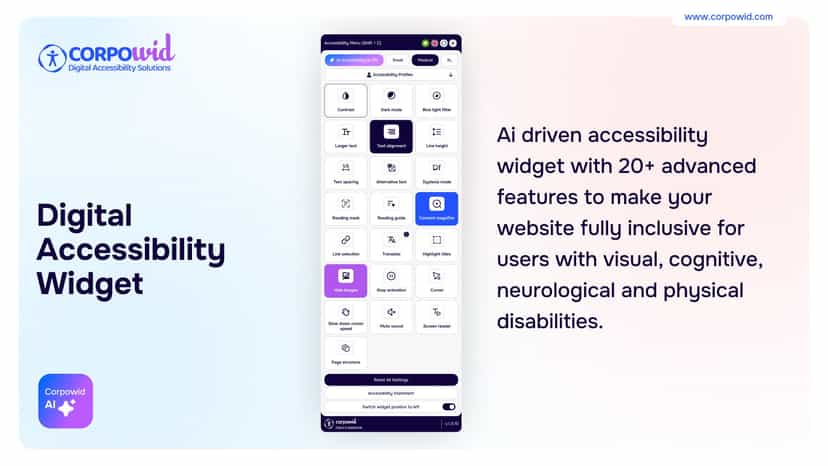Ai driven accessibility widget with 20+ advanced features