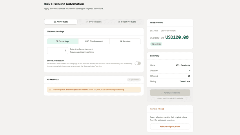 Shopify App Bulk Discount Automation All Products