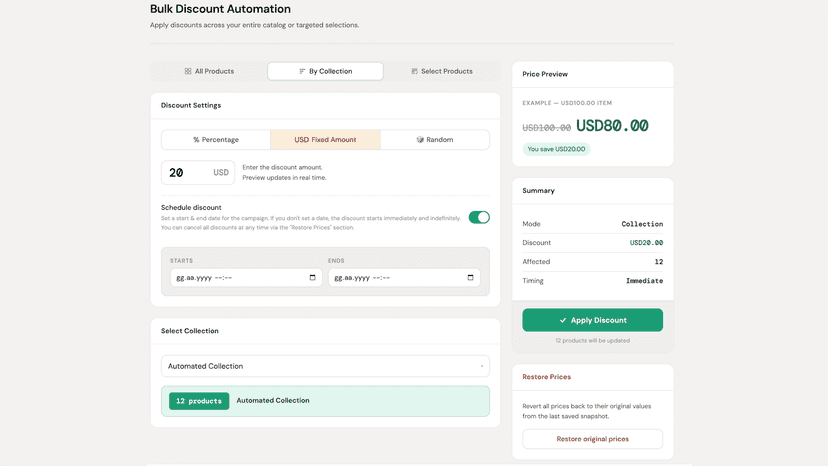 Shopify App Bulk Discount Automation Schedule Discount