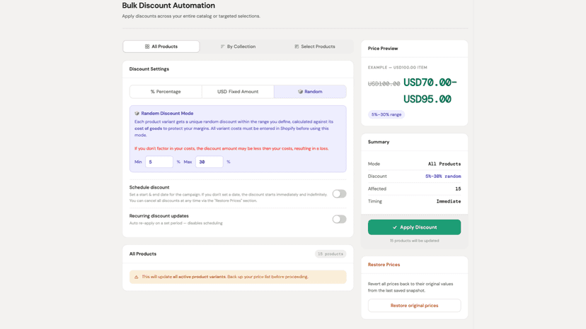 Shopify App Bulk Discount Automation