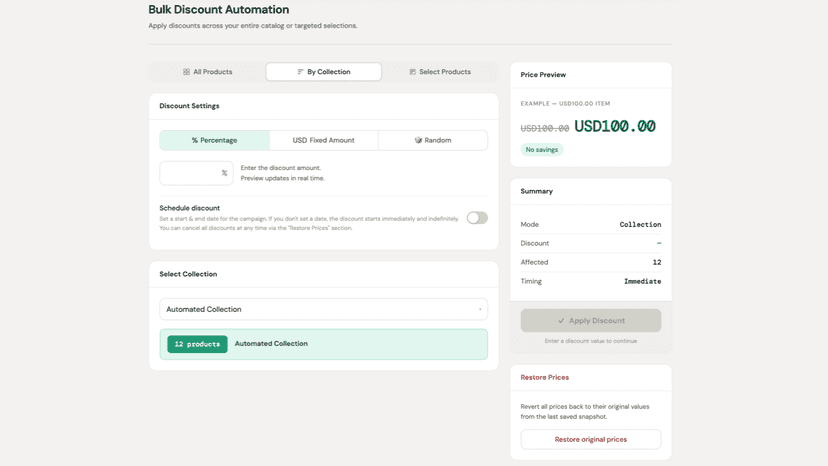 Shopify App Bulk Discount Automation Selected Custom Collection