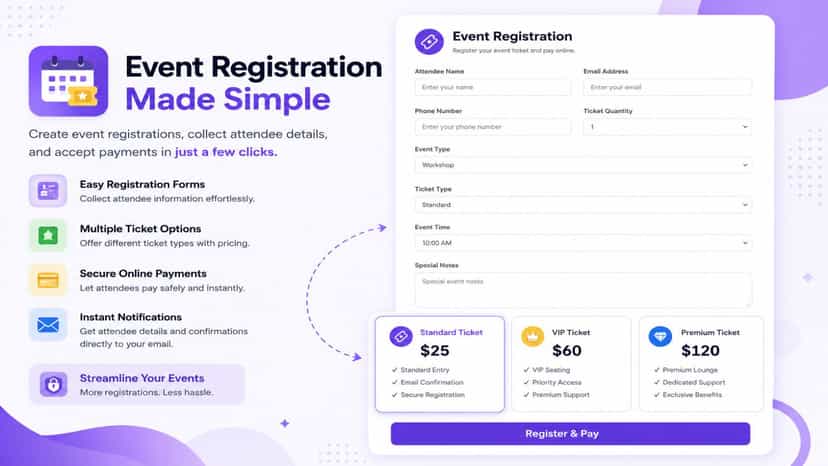 Build booking and service forms with flexible payment options