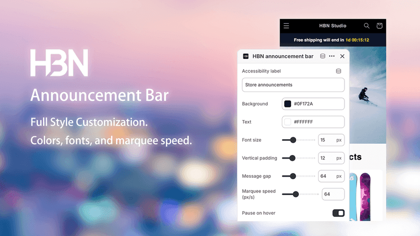 Full Style Customization Colors, fonts, and marquee speed